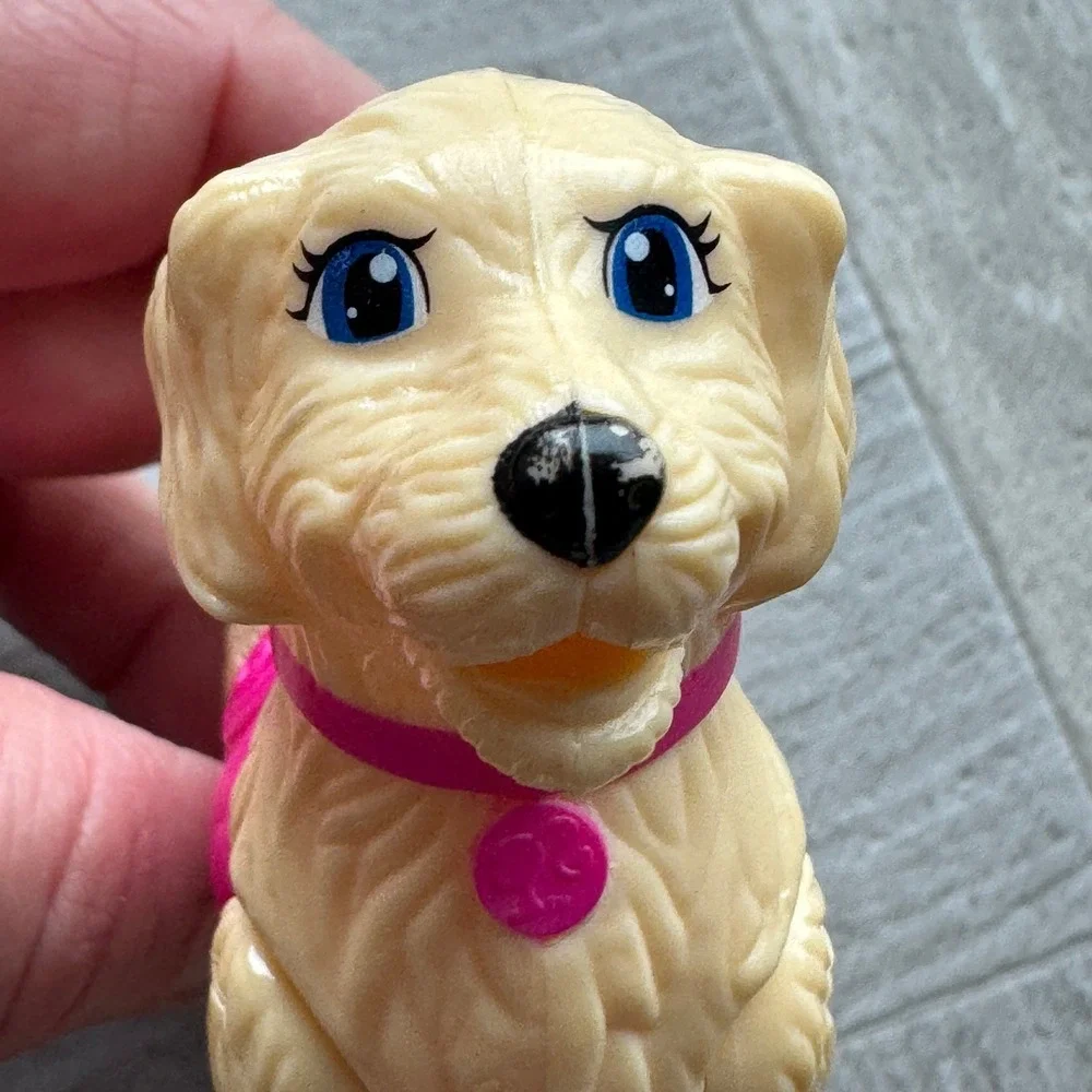 Barbie Golden Retriever Dog Figure Pink Collar Saddle Articulated Tan Puppy Toy